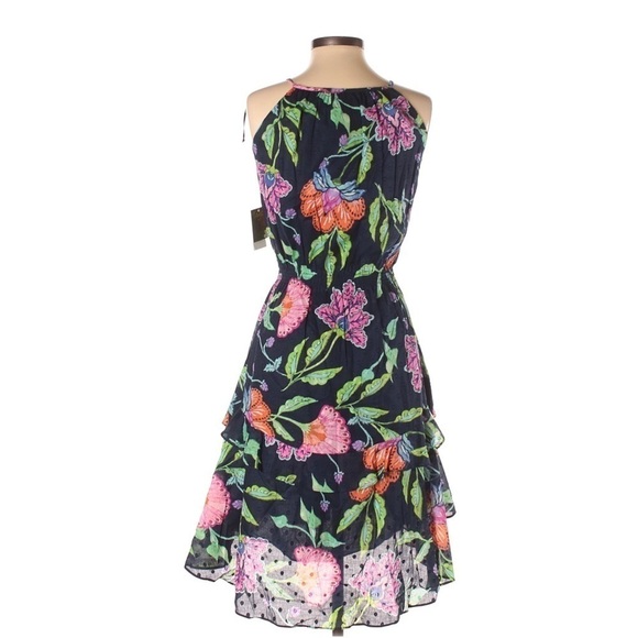 Taylor NWT Navy Floral Print Keyhole Front Tiered Spring Summer Dress Size 2 - Picture 5 of 15